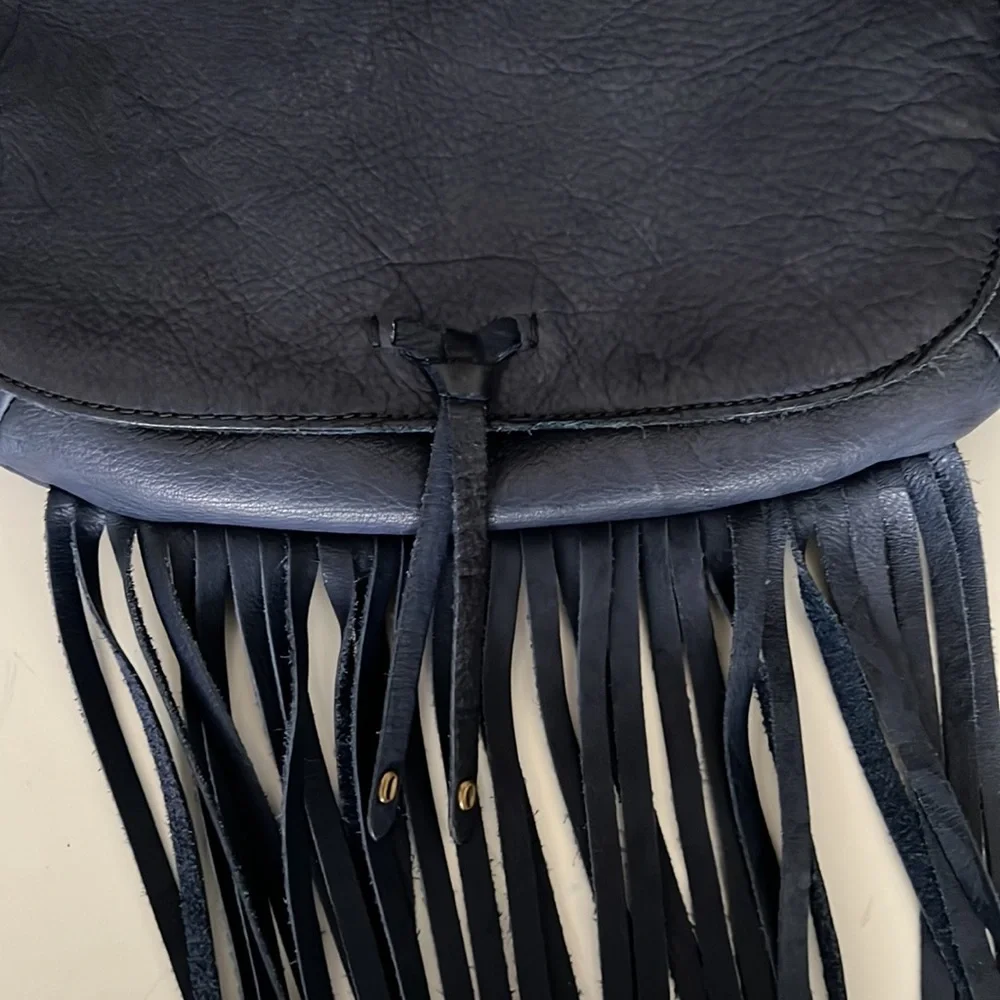 Lucky Brand Blue Fringed Leather Shoulder Bag